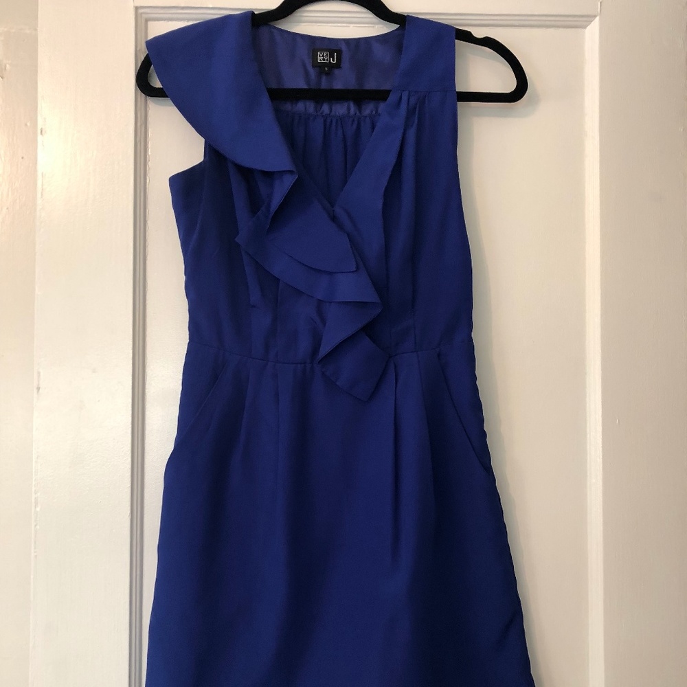 Very J Blue Dress with Ruffle Detail